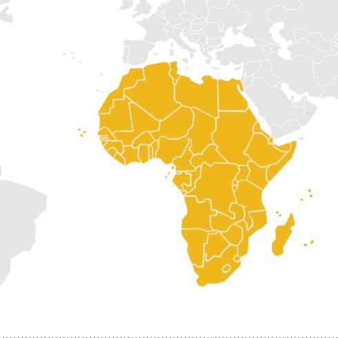 Carte avec l'Afrique en jaune