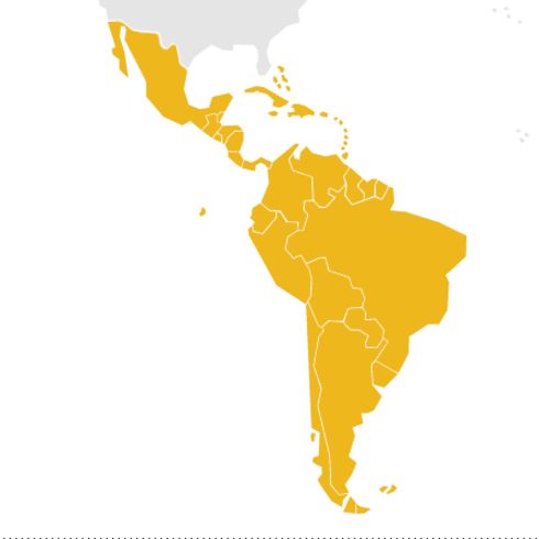 Carte avec l'Amérique Latine en jaune