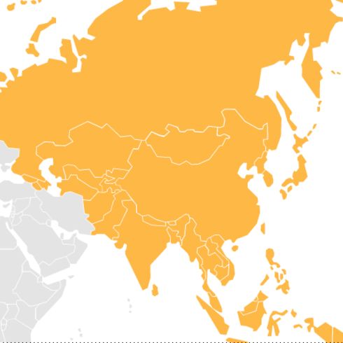 Carte avec l'Asie en jaune