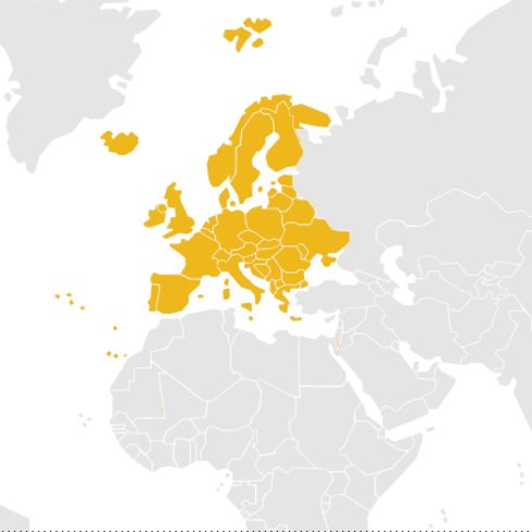 Carte avec l'Europe en jaune