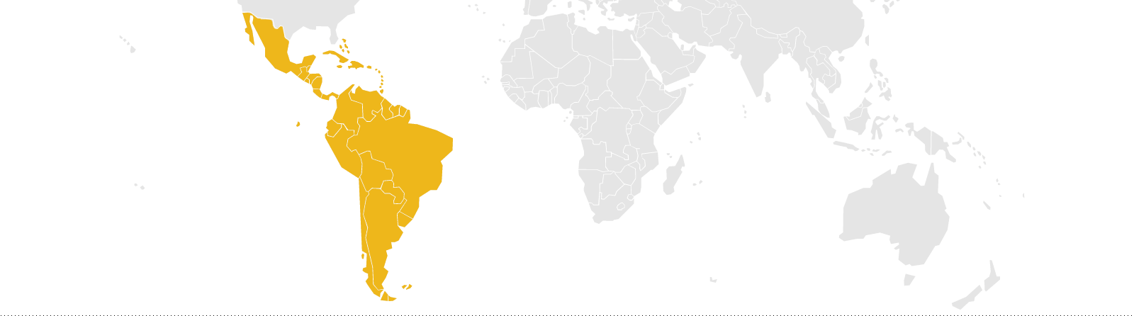 Weltkarte, Lateinamerika orange hervorgehoben: CARE-Einsätze in Lateinamerika