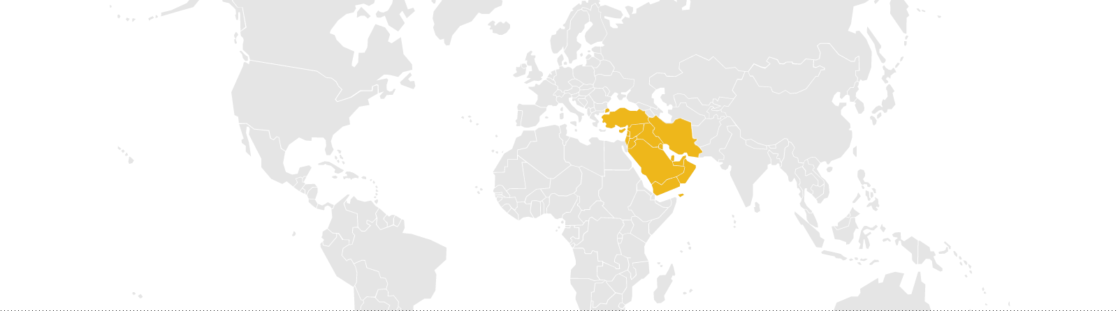 Weltkarte, Naher Osten orange hervorgehoben: CARE-Einsätze im Nahen Osten